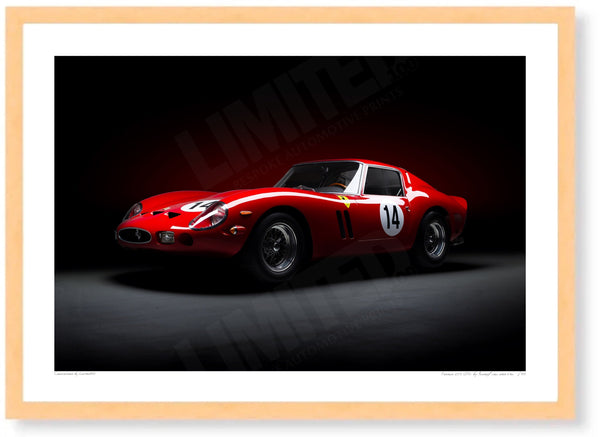 Ferrari 250 GTO (front) A3 (297 x 420 mm / 11.7 x 16.5 in) / Wood Frame (Printed on Fine Art Paper) / No Mount