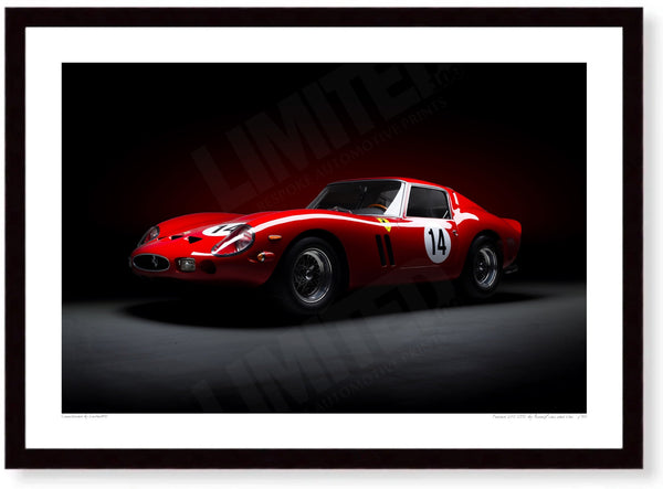 Ferrari 250 GTO (front) A3 (297 x 420 mm / 11.7 x 16.5 in) / Black Wood Frame (Printed on Fine Art Paper) / No Mount