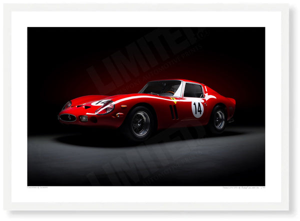 Ferrari 250 GTO (front) A3 (297 x 420 mm / 11.7 x 16.5 in) / White Wood Frame (Printed on Fine Art Paper) / No Mount