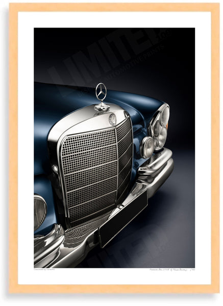 Mercedes Benz 250 SE (W108) A3 (297 x 420 mm / 11.7 x 16.5 in) / Wood Frame (Printed on Fine Art Paper) / No Mount