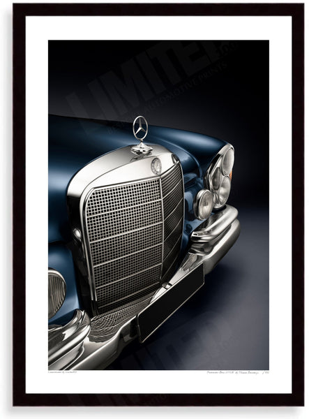 Mercedes Benz 250 SE (W108) A3 (297 x 420 mm / 11.7 x 16.5 in) / Black Wood Frame (Printed on Fine Art Paper) / No Mount