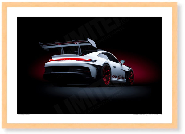 Porsche 911 GT3 RS (992) A3 (297 x 420 mm / 11.7 x 16.5 in) / Wood Frame (Printed on Fine Art Paper) / No Mount