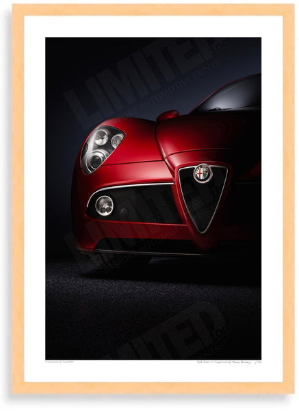 Alfa Romeo 8C Competizione A3 (297 x 420 mm / 11.7 x 16.5 in) / Wood Frame (Printed on Fine Art Paper) / No Mount