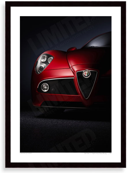 Alfa Romeo 8C Competizione A3 (297 x 420 mm / 11.7 x 16.5 in) / Black Wood Frame (Printed on Fine Art Paper) / No Mount