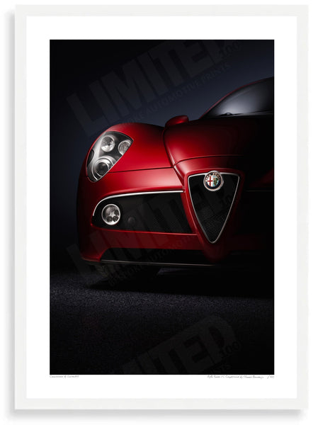 Alfa Romeo 8C Competizione A3 (297 x 420 mm / 11.7 x 16.5 in) / White Wood Frame (Printed on Fine Art Paper) / No Mount