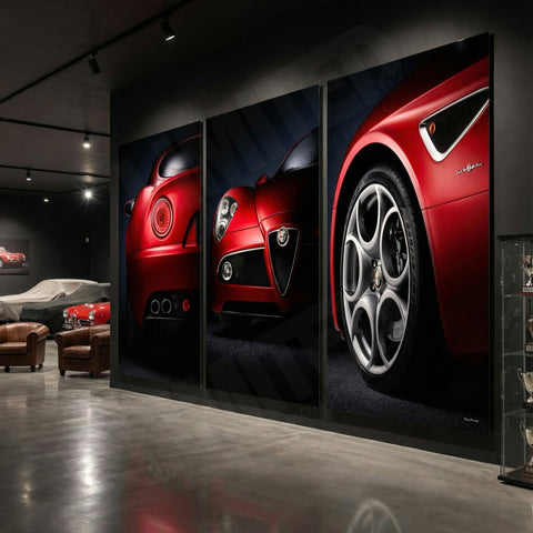 Alfa Romeo 8C Competizione (triptych) Supersized Tryptich (3 x 1700 x 1200 mm) / Metal Posters Prints & Visual Artwork