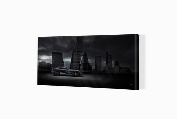 Ferrari 812 Competizione in London S (199 x 420 mm / 11.7 x 16.5 in) / Canvas Print (Mounted on Wood Internal Frame)