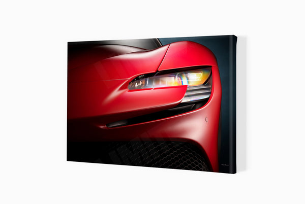 Ferrari SF90 Stradale (detail) - A3 (297 x 420 mm / 11.7 x 16.5 in) / Canvas Print (Mounted on Wood Internal Frame)