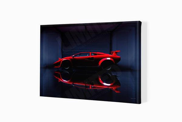 Lamborghini Countach (side profile) A3 (297 x 420 mm / 11.7 x 16.5 in) / Canvas Print (Mounted on Wood Internal Frame)