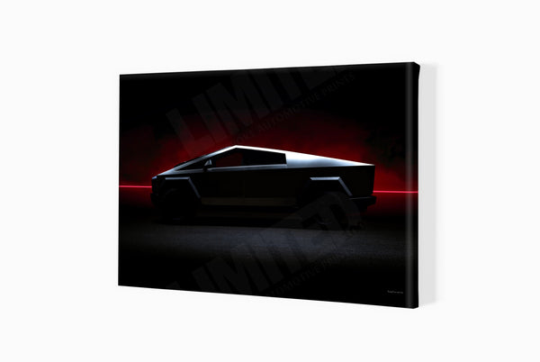 Tesla Cybertruck A3 (297 x 420 mm / 11.7 x 16.5 in) / Canvas Print (Mounted on Wood Internal Frame) / No Mount