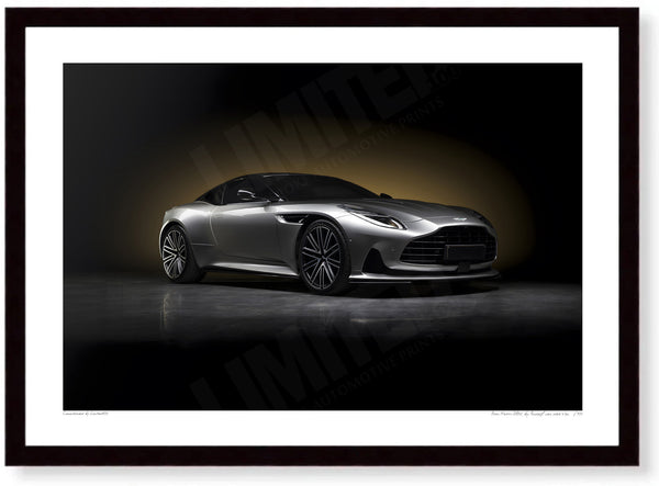 Aston Martin DB12 A3 (297 x 420 mm / 11.7 x 16.5 in) / Black Wood Frame (Printed on Fine Art Paper) / No Mount