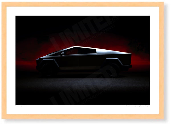 Tesla Cybertruck A3 (297 x 420 mm / 11.7 x 16.5 in) / Wood Frame (Printed on Fine Art Paper) / No Mount