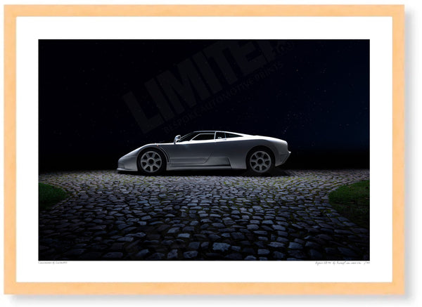Bugatti EB 110 (side profile) A3 (297 x 420 mm / 11.7 x 16.5 in) / Wood Frame (Printed on Fine Art Paper) / No Mount