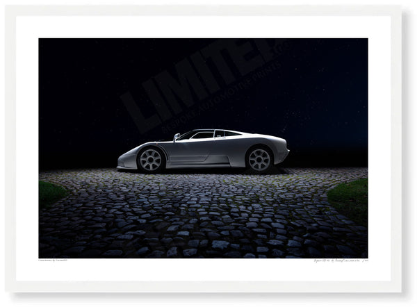 Bugatti EB 110 (side profile) A3 (297 x 420 mm / 11.7 x 16.5 in) / White Wood Frame (Printed on Fine Art Paper) / No