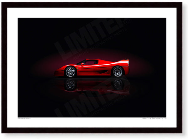 Ferrari F50 (side profile) A3 (297 x 420 mm / 11.7 x 16.5 in) / Black Wood Frame (Printed on Fine Art Paper) / No Mount