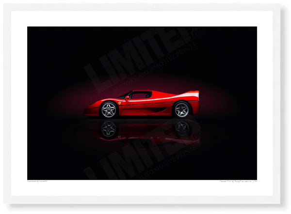 Ferrari F50 (side profile) A3 (297 x 420 mm / 11.7 x 16.5 in) / White Wood Frame (Printed on Fine Art Paper) / No Mount