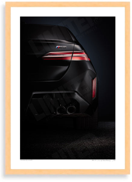 BMW M5 (G90) A3 (297 x 420 mm / 11.7 x 16.5 in) / Wood Frame (Printed on Fine Art Paper) / No Mount