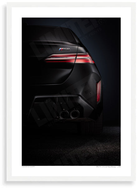 BMW M5 (G90) A3 (297 x 420 mm / 11.7 x 16.5 in) / White Wood Frame (Printed on Fine Art Paper) / No Mount