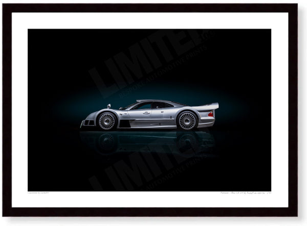 Mercedes-Benz CLK GTR A3 (297 x 420 mm / 11.7 x 16.5 in) / Black Wood Frame (Printed on Fine Art Paper) / No Mount