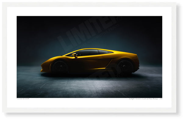 Lamborghini Gallardo (side profile) - S (257 x 420 mm) / White Wood Frame (Printed on Fine Art Paper) / No Mount