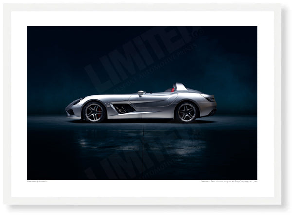 Mercedes-Benz SLR McLaren Stirling Moss A3 (297 x 420 mm / 11.7 x 16.5 in) / White Wood Frame (Printed on Fine Art