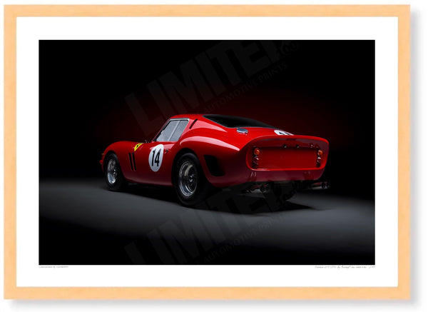Ferrari 250 GTO (rear) A3 (297 x 420 mm / 11.7 x 16.5 in) / Wood Frame (Printed on Fine Art Paper) / No Mount