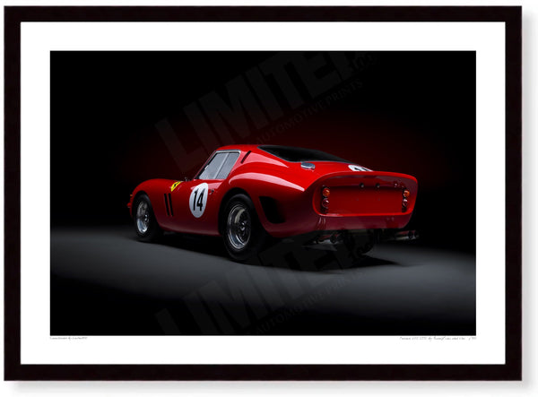 Ferrari 250 GTO (rear) A3 (297 x 420 mm / 11.7 x 16.5 in) / Black Wood Frame (Printed on Fine Art Paper) / No Mount