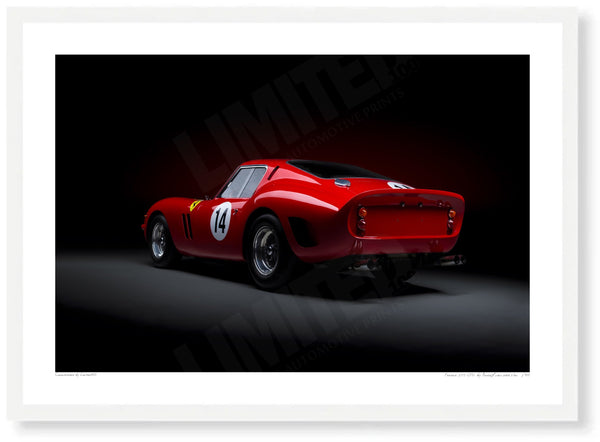 Ferrari 250 GTO (rear) A3 (297 x 420 mm / 11.7 x 16.5 in) / White Wood Frame (Printed on Fine Art Paper) / No Mount