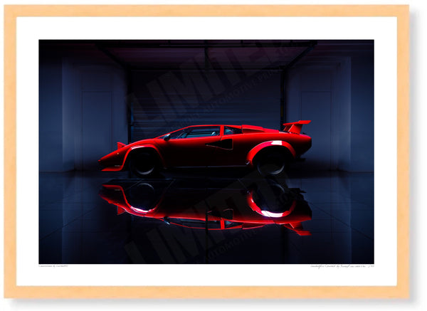 Lamborghini Countach (side profile) A3 (297 x 420 mm / 11.7 x 16.5 in) / Wood Frame (Printed on Fine Art Paper) / No