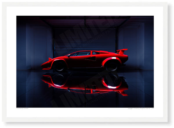 Lamborghini Countach (side profile) A3 (297 x 420 mm / 11.7 x 16.5 in) / White Wood Frame (Printed on Fine Art Paper)