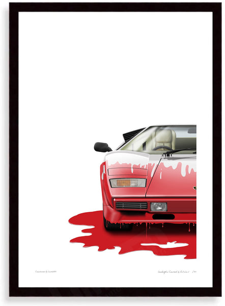 Lamborghini Countach (white red) A3 (297 x 420 mm / 11.7 x 16.5 in) / Black Wood Frame (Printed on Fine Art Paper) / No