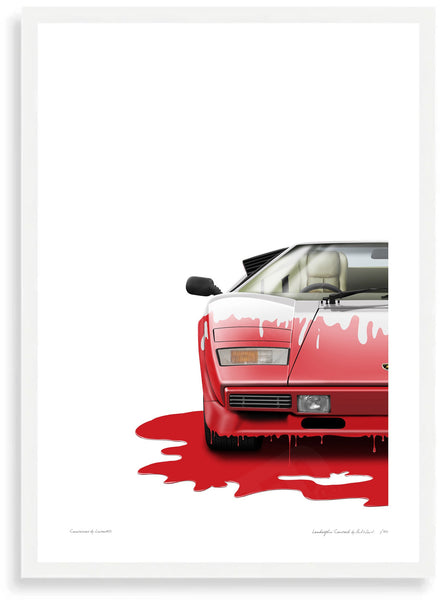 Lamborghini Countach (white red) A3 (297 x 420 mm / 11.7 x 16.5 in) / White Wood Frame (Printed on Fine Art Paper) / No