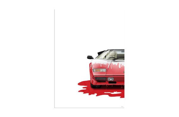 Lamborghini Countach (white red) A3 (297 x 420 mm / 11.7 x 16.5 in) / Canvas Print (Mounted on Wood Internal Frame)