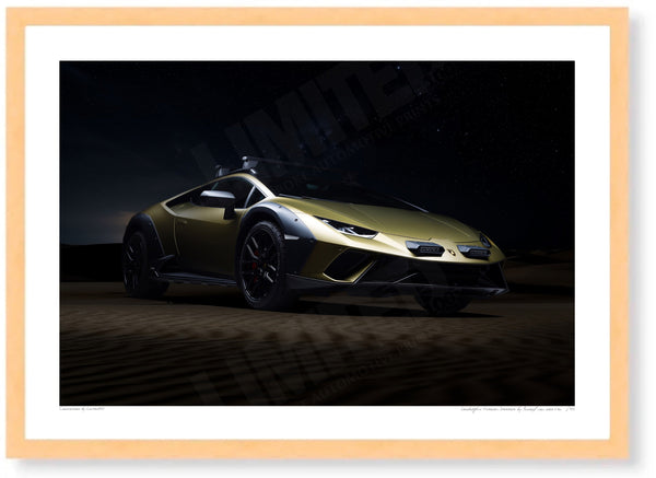 Lamborghini Huracán Sterrato A3 (297 x 420 mm / 11.7 x 16.5 in) / Wood Frame (Printed on Fine Art Paper) / No Mount