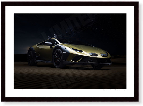 Lamborghini Huracán Sterrato A3 (297 x 420 mm / 11.7 x 16.5 in) / Black Wood Frame (Printed on Fine Art Paper) / No