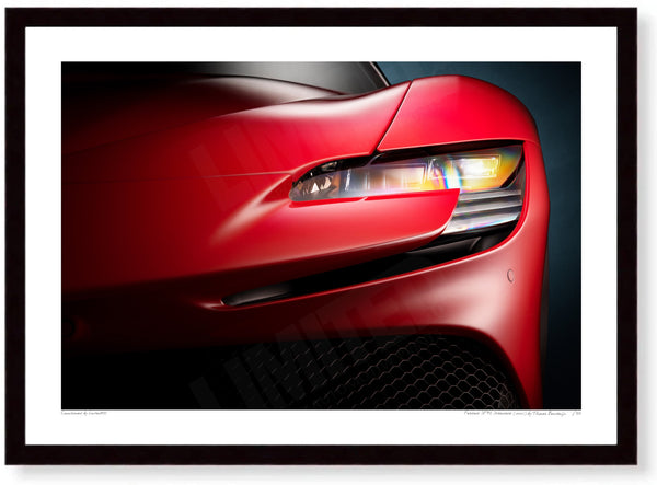 Ferrari SF90 Stradale (detail) - A3 (297 x 420 mm / 11.7 x 16.5 in) / Black Wood Frame (Printed on Fine Art Paper) / No
