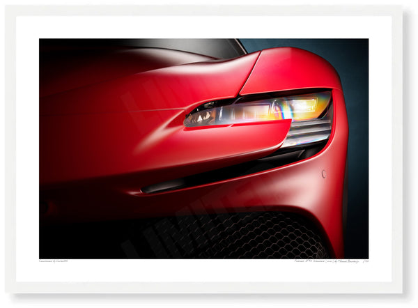 Ferrari SF90 Stradale (detail) - A3 (297 x 420 mm / 11.7 x 16.5 in) / White Wood Frame (Printed on Fine Art Paper) / No