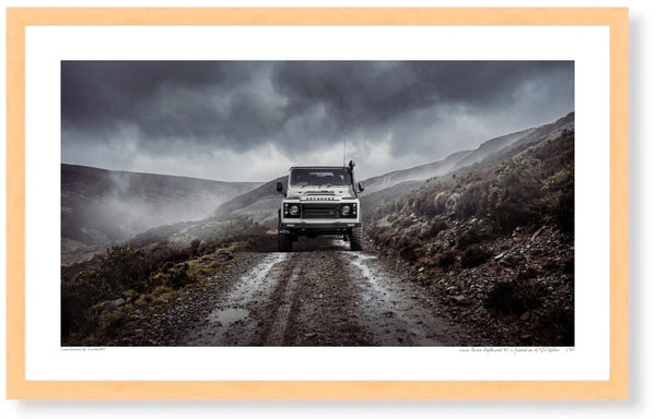 Land Rover Defender 90 in Yorkshire S (420 x 255 mm) / Wood Frame (Printed on Fine Art Paper) / No Mount