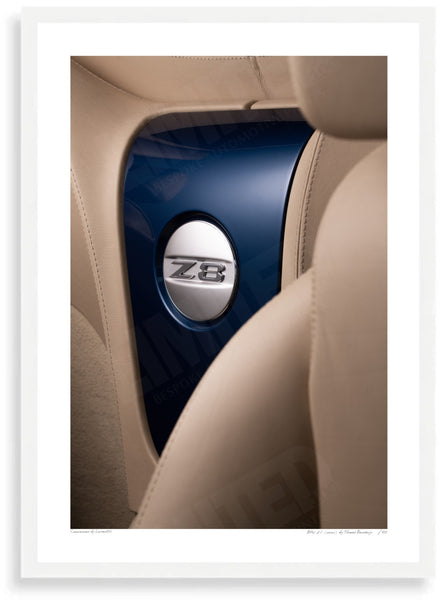BMW Z8 interior (detail) A3 (297 x 420 mm / 11.7 x 16.5 in) / White Wood Frame (Printed on Fine Art Paper) / No Mount